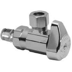 QUARTER TURN ANGLE STOP 1/2 INCH NOM CRIMP PEX BARB X 3/8 INCH OD COMPRESSION CHROME