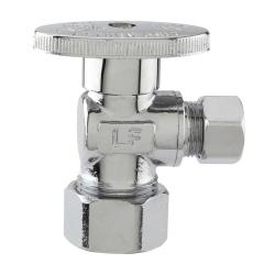 4701PCLF QUARTER TURN ANGLE STOP 5/8 IN OD (1/2 IN NOM COMPRESSION) X 3/8 IN OD COMPRESSION CHROME